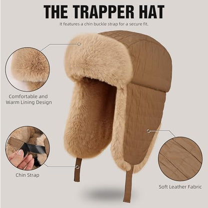 Winter Hat for Men Women Trapper Hat with Ear Flaps, Windproof Russian Trooper Hat for Cold Weather Hunting Skiing - color: Grey