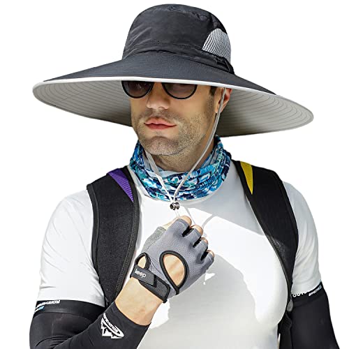 HUAMULAN Men Wide Brim Sun Hat Summer Outdoor Women Bucket Fishing Hats - color: E-yp02-black