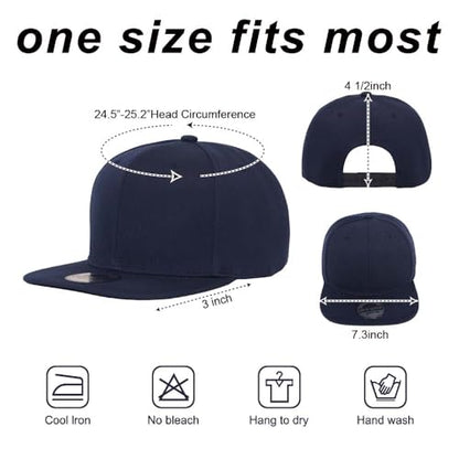 ZH Plain Flat Brim Snapback Baseball Caps Adjustable Blank Baseball Caps Wholesale 12 Pack - color: Navy Blue