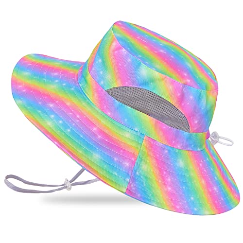 ICOSY Kids Sun Hat, UPF 50+ Girls Beach Hat for Toddler Kids - color: Rainbow
