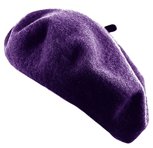 Women's French Beret Hat Solid Color Plain Wool Classic Traditional Artist Cap - color: Purple