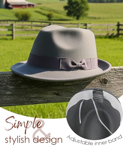 Fedora Hats for Men Women 1920s Short Brim Felt Trilby Hat - color: Light Grey