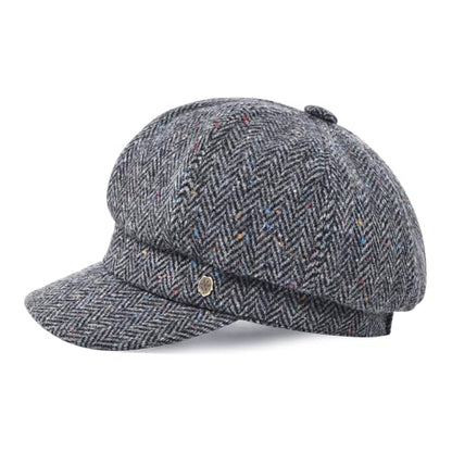 VOBOOM 8 Panel Wool Tweed Newsboy Gatsby Ivy Cap Golf Cabbie Driving Hat - color: Grey