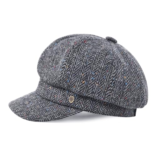 VOBOOM 8 Panel Wool Tweed Newsboy Gatsby Ivy Cap Golf Cabbie Driving Hat - color: Grey