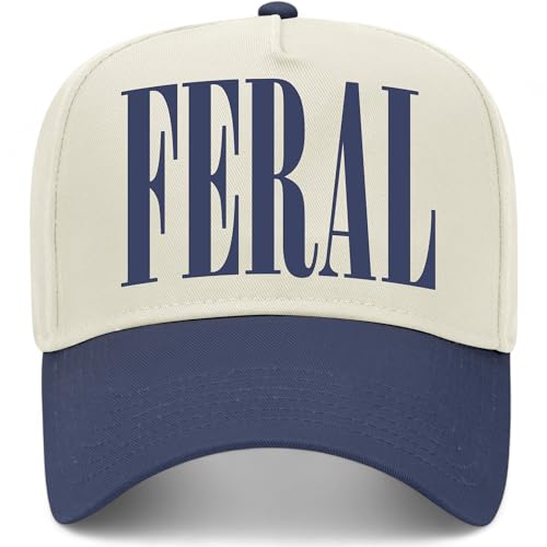 Feral Serif Vintage Trucker Hat | Premium Snapback Baseball Hat for Men & Women - color: Navy/Natural