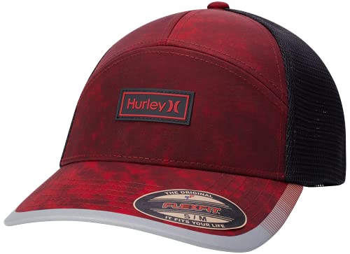 Hurley Men's Baseball Cap - Mission Curved Brim Fitted Trucker Hat - color: Red, size: Large-X-Large