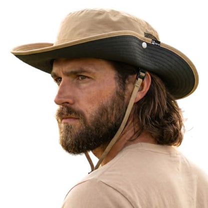 TOP-EX Wide Brim Mesh Sun Hat for Men and Women, UPF 50+ Water-Resistant - color: Khaki, size: X-Large