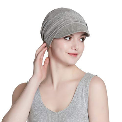 Alnorm Breathable Cotton Hat and Scarf Set Chemo Headwear for Women - color: Light Gray Floral