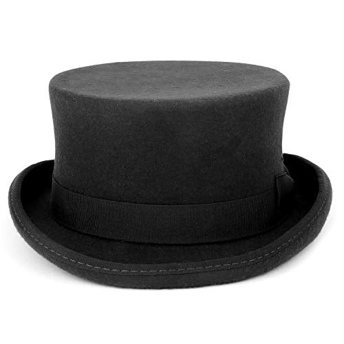 Armycrew Men's 100% Wool Felt Classic Genuine Top Hat with Grosgrain Band - color: Black, size: Medium