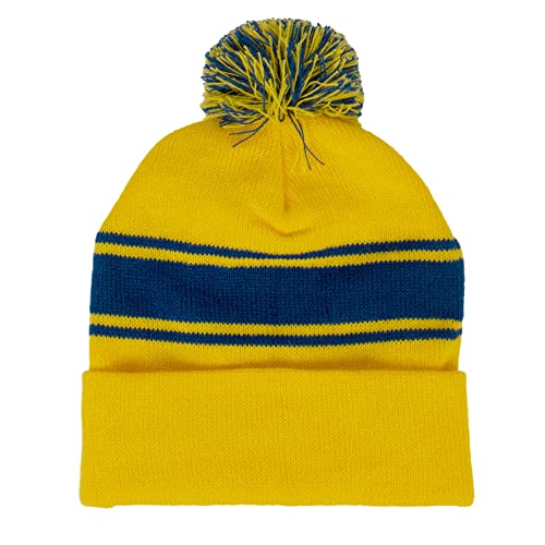TOP HEADWEAR Unisex Men's Women's Stripe Pom Pom Beanie - color: Gold/Navy