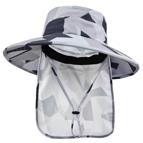 ZOORON Sun Hats for Men Women with Neck Flap Fishing UPF 50+ UV Protection - color: Camo Light Grey