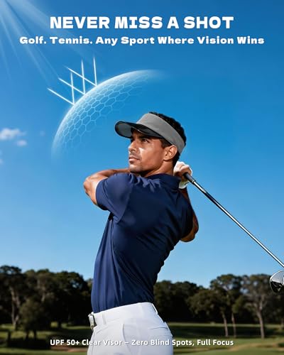 Transparent Sun Visor Hat for Women Men - UPF 50+ Clear Brim Adjustable Drawstring for Golf Tennis Pickleball - color: White + Grey