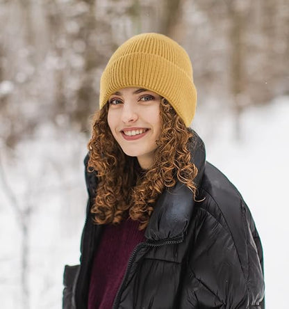 Beanie for Men Women Cuffed Thick Knitted Skull Cap Unisex Winter Hat - color: Turmeric