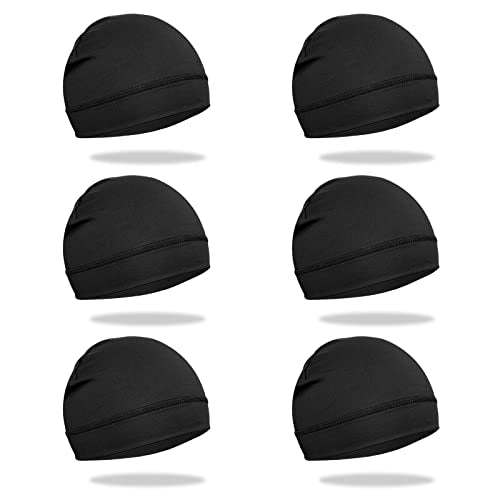 6 Pcs Skull Cap Sweat Wicking Helmet Liner Breathable Cycling Beanie Running Sports Hat Cooling Head Wraps for Men - color: Black Pack