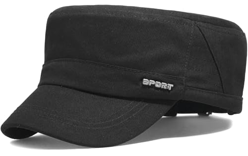 Unisex Cadet Army Cap Military Flat Top Hat for Men Women - color: Black