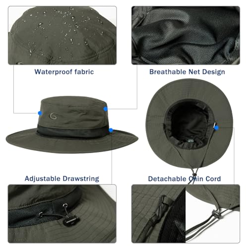 TOP-EX Oversized Waterproof Mesh Sun Hat for Big Heads with Wide Brim - color: Army Green-2.7"brim, size: Medium-Large