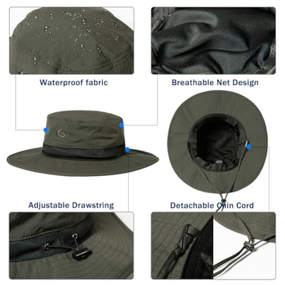 TOP-EX Oversized Waterproof Mesh Sun Hat for Big Heads with Wide Brim - color: Army Green-2.7"brim, size: Medium-Large