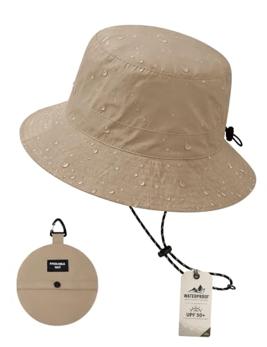 Durio Bucket Hat for Men Women, Waterproof Rain Sun Hat for Outdoor Travel - color: Khaki