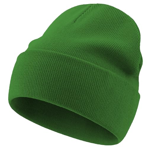 100% Cotton Beanie Lengthen Cuffed Beanies Knit Winter Hats Unisex - color: 1-army Green