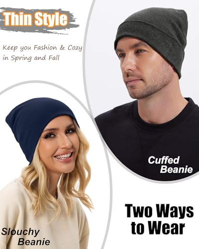 ROYBENS Thin 100% Cotton Beanie for Men Women Lightweight Slouchy Chemo Hat - color: 1pcs-navy Blue