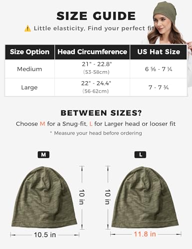 ROYBENS Lightweight 100% Cotton Slouchy Summer Beanie Men Women, Chemo Cap - color: 1pc Army Green, size: Medium