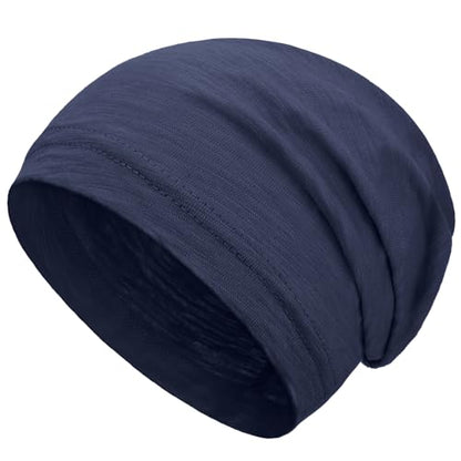 100% Cotton Summer Beanie for Men Women, Thin Soft Slouchy Beanies - color: 1pcs-navy Blue, size: Large