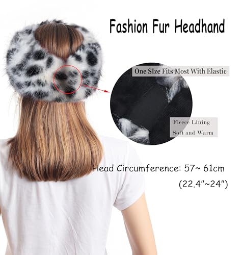 LA CARRIE Faux Fur Headband with Stretch Women's Winter Earwarmer Earmuff - color: Black Leopard Printed