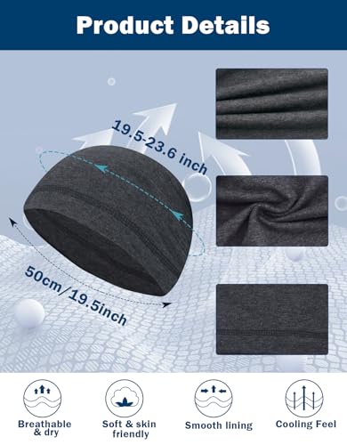 Cotton Skull Caps Lightweight Summer Beanie Hat Thin Sleep Sleeping Hats Chemo Caps Running Helmet Liner - color: Black & Heather Grey