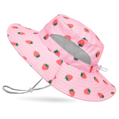 ICOSY Kids Sun Hat, UPF 50+ Girls Beach Hat for Toddler Kids - color: Pink Strawberry