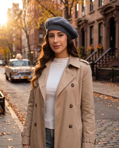 Cotton Knitted Women Beret Hat, French Style Solid Color Beret, Winter Autumn Warm and Soft Beanie Hat - color: Dark Gray