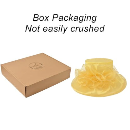 2026 Derby Hats for Women Ladies, Classy Organza Sun Hat, Church Tea Party Wedding Kentucky Fascinator Hat - color: A-4541-yellow
