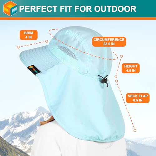SUN CUBE Wide Brim Sun Hat with Neck Flap for Men Women, UPF50+ Fishing - color: Light Blue