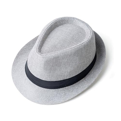 Classic Short Brim Fedora Summer Beach Trilby Hat - color: Black Band-light Grey