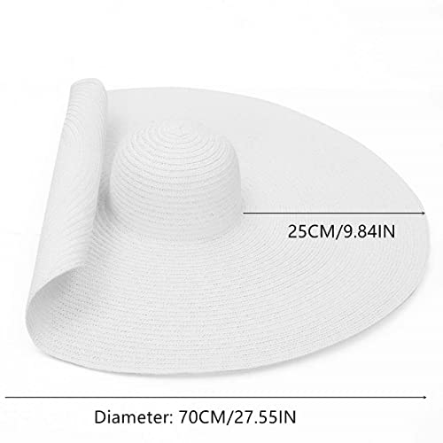 Oversized Beach Straw Hats for Women Floppy, Extra Large Sun Visor Hat Wide Brim Summer Roll Up Big Beach Hat Women Foldable - color: Diameter 70cm White