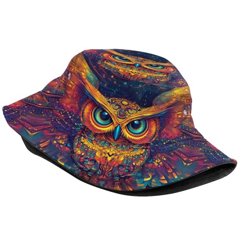 Bucket Hat Funny Duck Fisherman Hat Travel Beach Sun Hat Outdoor Cap for Men Women Adults - color: Psychedeli- Owl