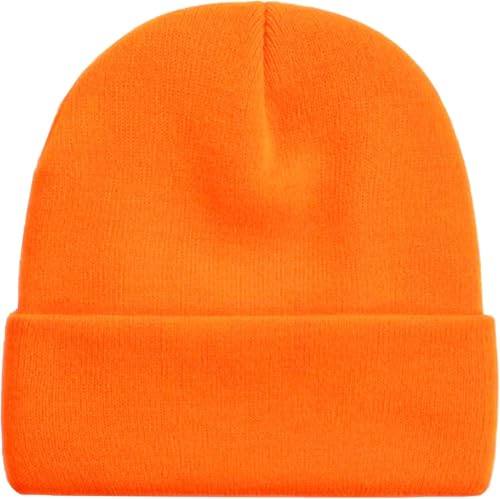 Rosoz Beanie for Men Women Cuffed Knit Hat Winter Beanies Skull Cap Unisex - color: Orange