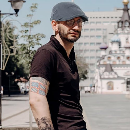 3Pcs Cotton Newsboy Hat for Men Cool Adjustable Flat Cap - color: Black+darkgrey+navy