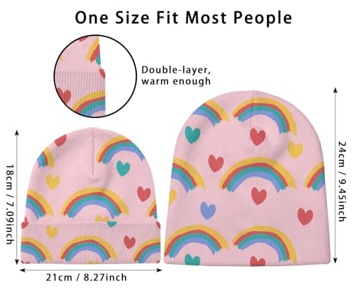 Kids Beanie Knit Hat Winter Unisex Cuffed Beanies Skull Cap Warm Double Layer Thick Acrylic Cute for Girls Boys - color: Rainbow