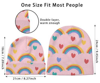 Kids Beanie Knit Hat Winter Unisex Cuffed Beanies Skull Cap Warm Double Layer Thick Acrylic Cute for Girls Boys - color: Rainbow