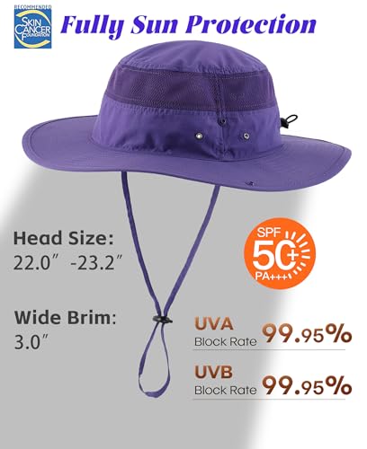 Connectyle UPF 50+ Wide Brim Sun Hat for Men Breathable Cowboy Boonie Hats Outdoor Bucket Hat for Fishing Hiking Safari - color: Purple