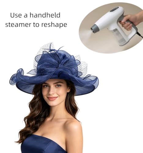 Haojing Women's Organza Church British Fascinator Bridal Tea Party Wedding Hat Summer Ruffles Cap - color: 23-navy