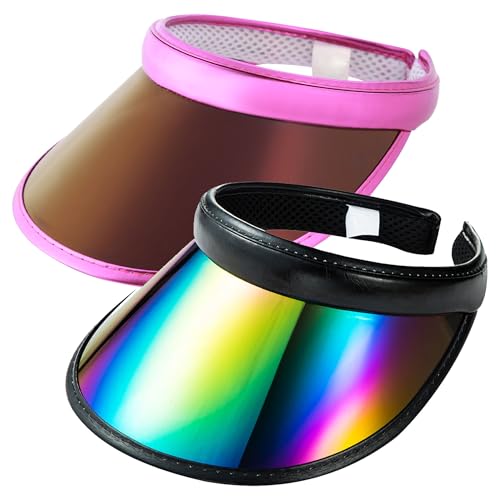 2 Pack Sun Visor Hats Women Men Clip-on Iridescent Clear Sport Outdoor Cap - color: 2 Pack,black Rose Red