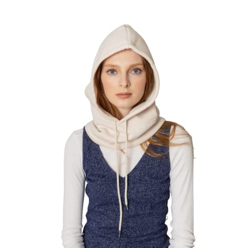 Unisex Sporty Snood Hat with drawstring Hood Scarf Neck Warmer Winter Balaclava Hood - color: Ivory