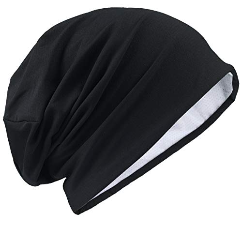 Mens Slouch Hollow Beanie Summer Skullcap B090 - color: Reversible Black
