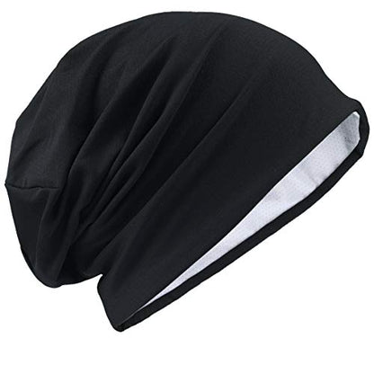 Mens Slouch Hollow Beanie Summer Skullcap B090 - color: Reversible Black