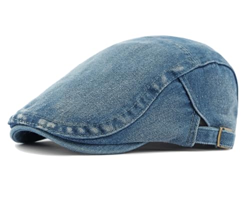 Cotton Newsboy Cap,Breathable Ivy Gatsby Cabbie Beret Hat for Men's Women Driving Hunting Golf - color: Denim Medium Blue