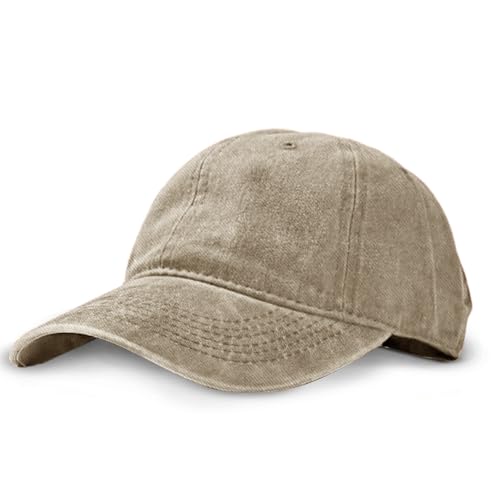 Unisex Vintage Washed Baseball Cap | Low Profile Soft Top Unstructured Cotton Baseball Cap | Adjustable Size Vintage Buckle - color: A08- Beige