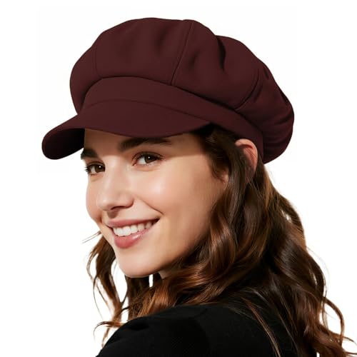 American Trends Newsboy Hats for Women Baker Boy Cap Fall Winter Beret - color: A-burgundy
