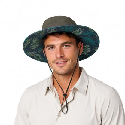 Waterproof UPF 80+ Oversized Bucket Hat for Men with Big Heads - color: Army Green/Palm Leaf, size: Large-X-Large