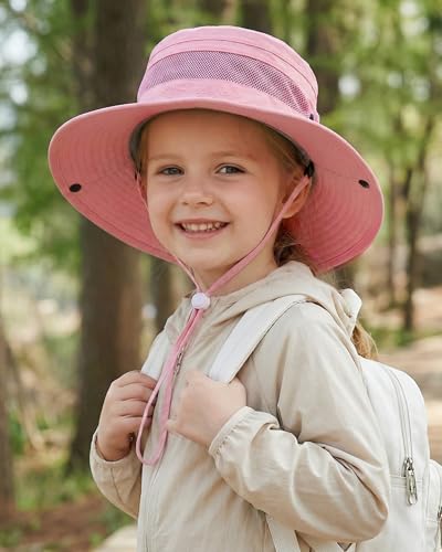 HONGTEYA Kids Sun Hat UPF 50+ Toddler Bucket Summer Hat Fishing Outdoor - color: Light Pink, size: 5-13 Years